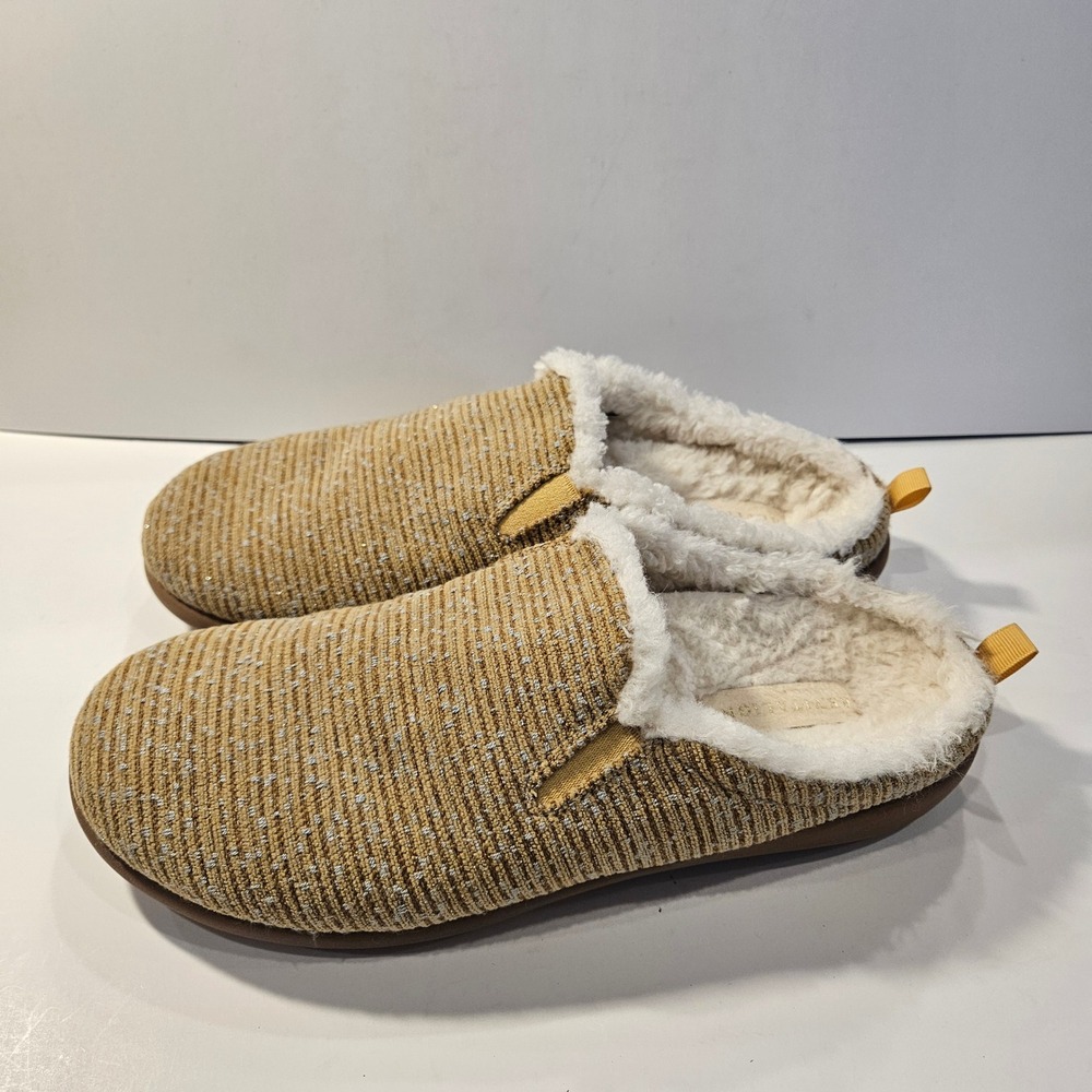 Revitalign Womens Orthotic Slippers Tan Metallic Knit Shearling Mules Size 9B‎